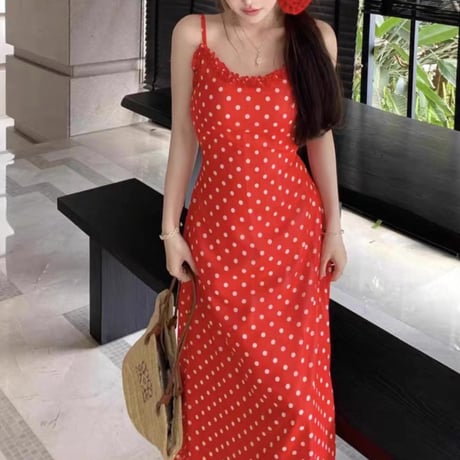 Dot long camisole dress 2色