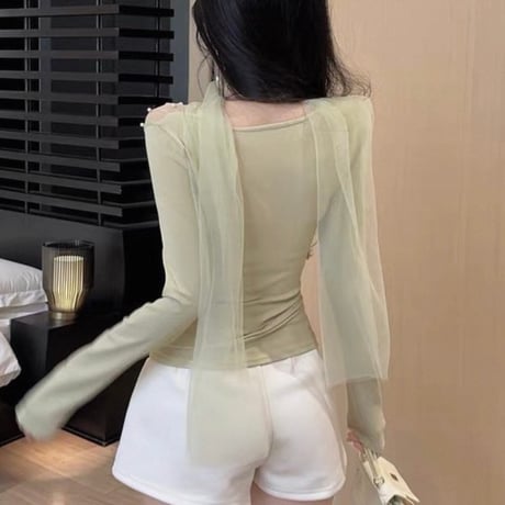 Sheer Ribbon Tie Blouse 4色