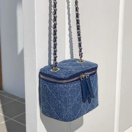 denim quilting mini bag 2色