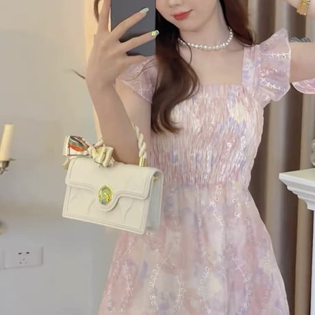 Girly mix color frill gather op
