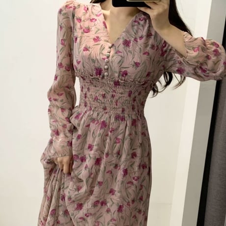 ヴァニラ様ご着用*.flower print chiffon onepiece