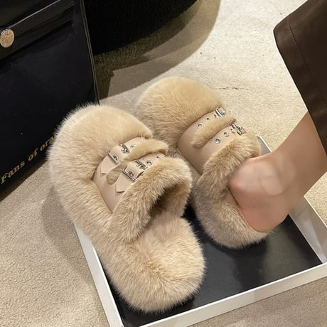 all fur belt shoes 3色