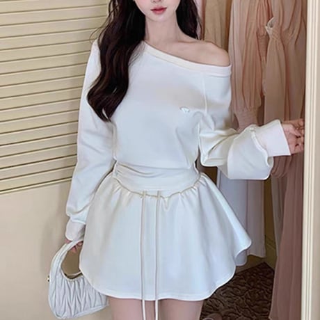 Casual Off-shoulder Sweat set up 2色