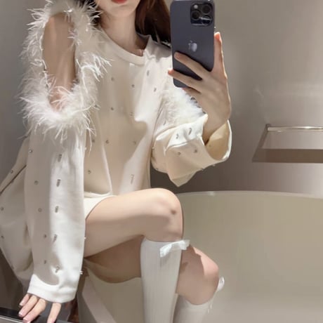 kira kira feather fur トップス 3色