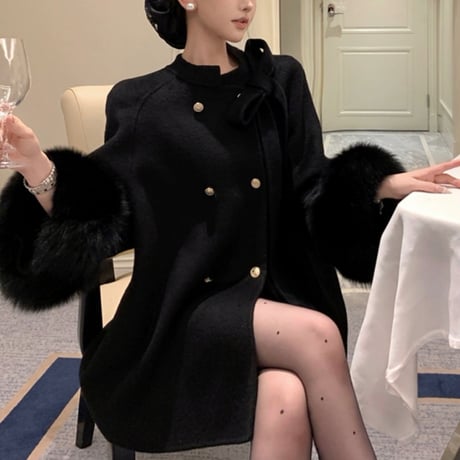袖ファーポンチョコート