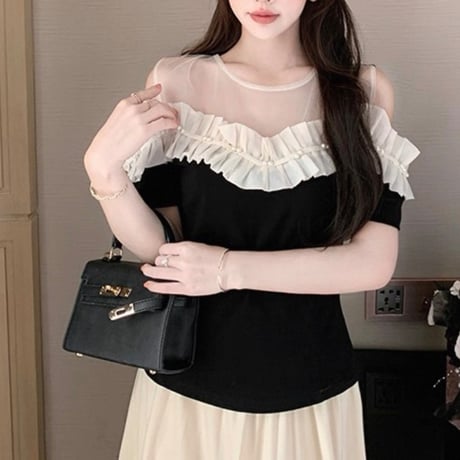 Frill Pearl Mesh Top