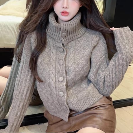 Button Cable Knit Cardigan 3色