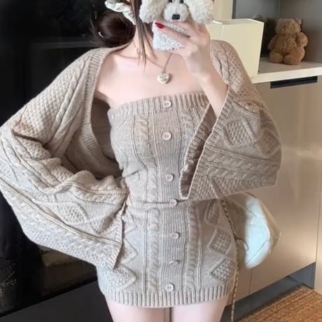 Cable Knit Cardigan Set 2色