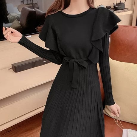 frill natural long onepiece 2色