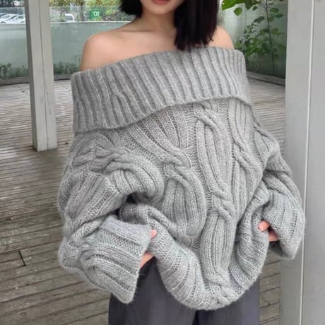 Soft Off-Shoulder Cable Knit