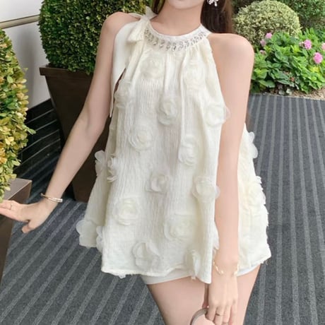 Rosette Chiffon Halter Top