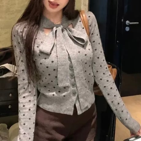 Dot Ribbon Knit Cardigan