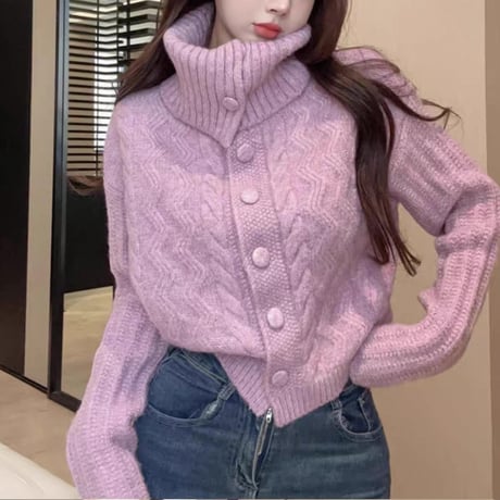 Button Cable Knit Cardigan 3色