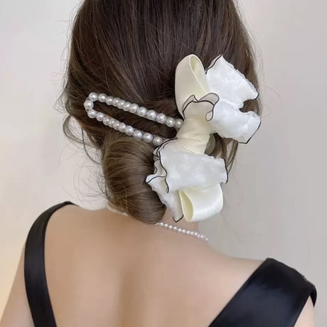 リボンパール ヘアクリップ3色