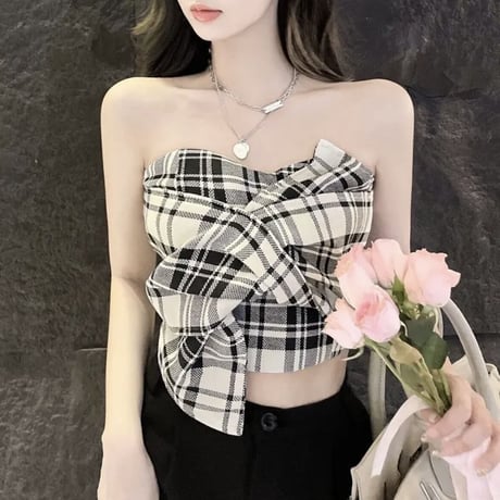 結城里華様ご着用♡check design tube tops