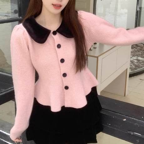 PINK×BLACK ペプラムトップス