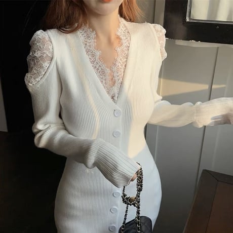 shoulder lace long op 3色