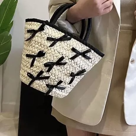 ribbon straw bag 3色
