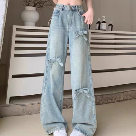 Ribbon Detail Wide Denim