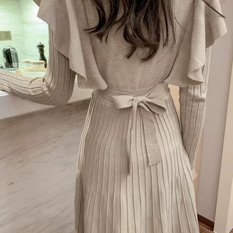 frill natural long onepiece 2色