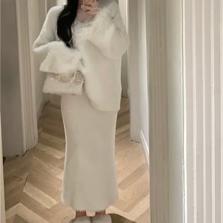 feather sleeve ホワイトセットアップ