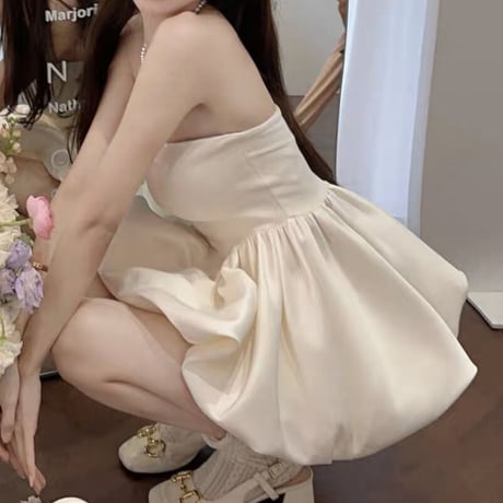 balloon peplum bare tops 2色
