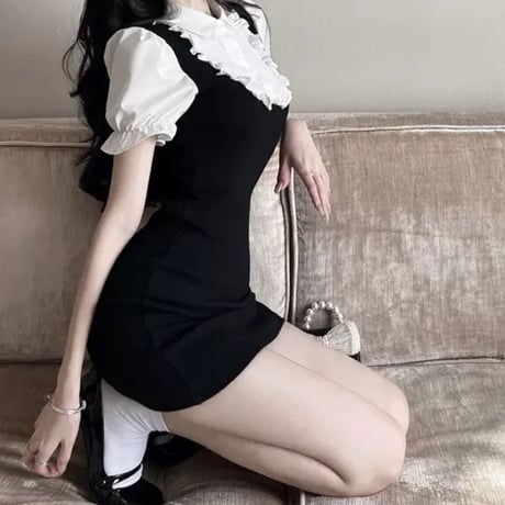 monotone girly 半袖ワンピ