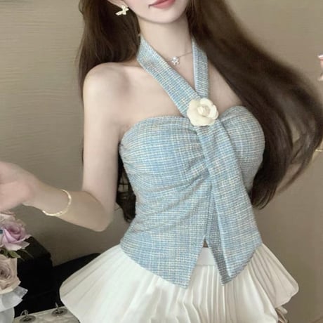 Camellia Tweed Halter Top 2色