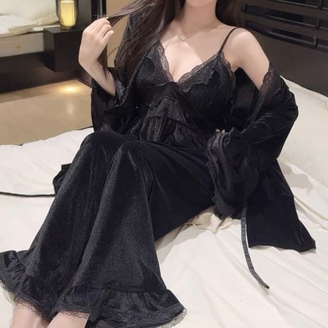 Velour Lace Pajama Set 3色