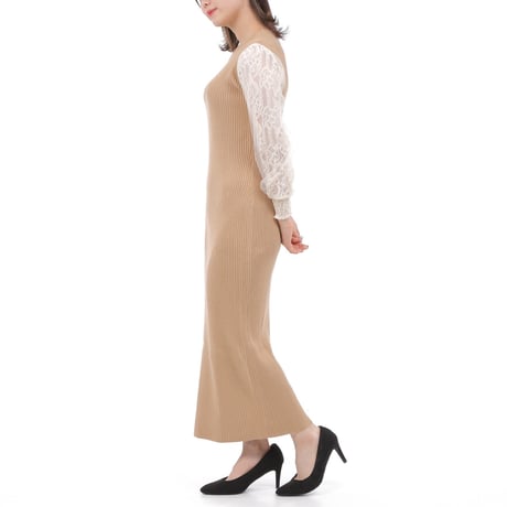 lace sleeve knit long dress 3色