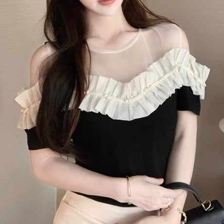 Frill Pearl Mesh Top