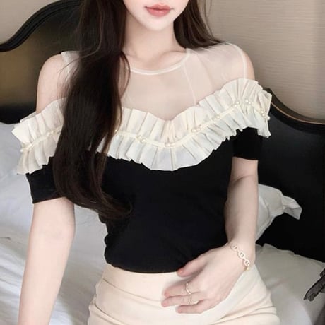 Frill Pearl Mesh Top