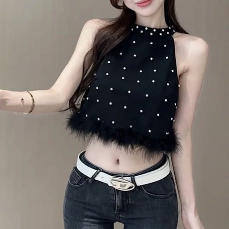 kira kira × fur black tops
