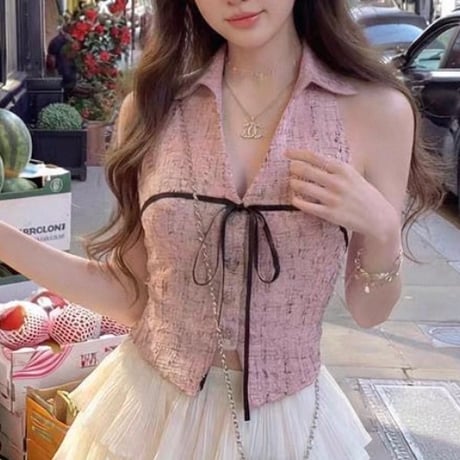 Ribbon Tweed Halter Top 3色