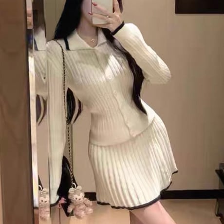 Collar Rib Knit Set 2色