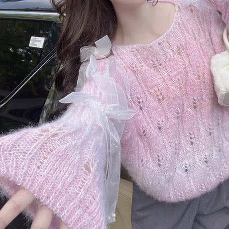 シフォンリボントップス 2色