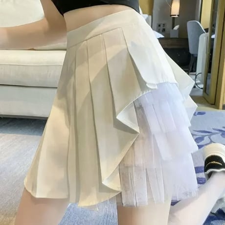プリーツ×シフォンドッキングスカート2色