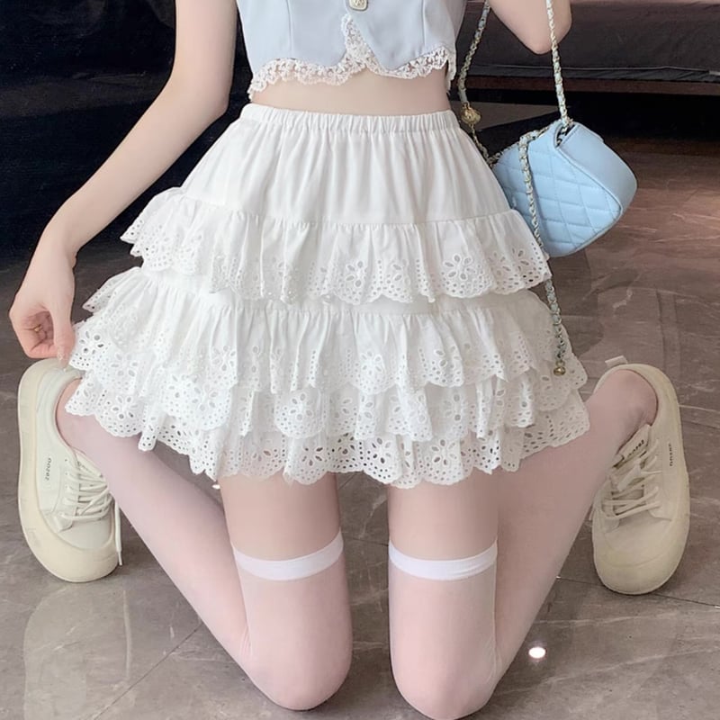 コットンレースフリルスカート | ecrea