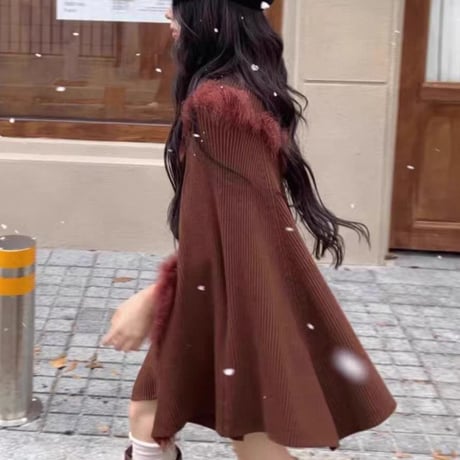ファーオフショルポンチョ 2色