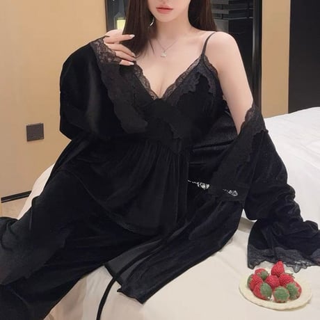 Velour Lace Pajama Set 3色