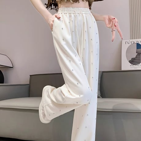 ストーン付きラフパンツ 2色