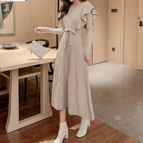 frill natural long onepiece 2色