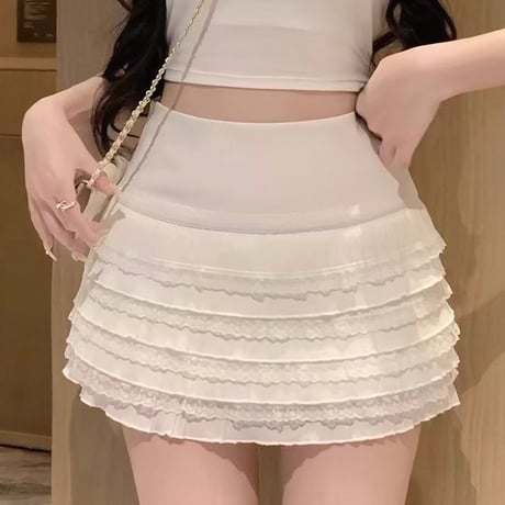 Lace Tiered Mini Skirt 2色