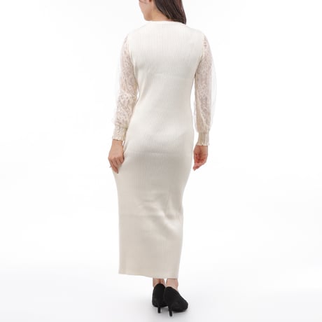 lace sleeve knit long dress 3色