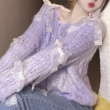 シフォンリボントップス 2色