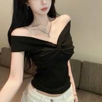 Twist Off Shoulder Knit Top