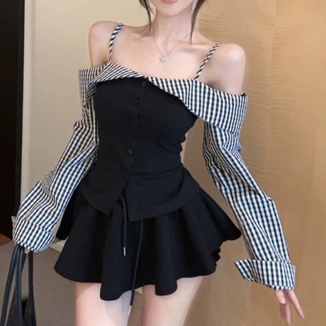 Off-Shoulder Check Top