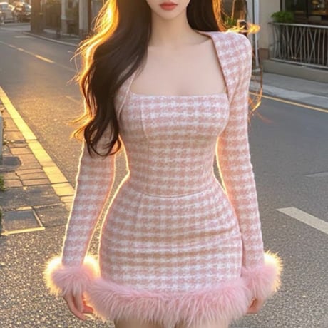 ヴァニラ様ご着用♡Feather Trim Tweed Dress