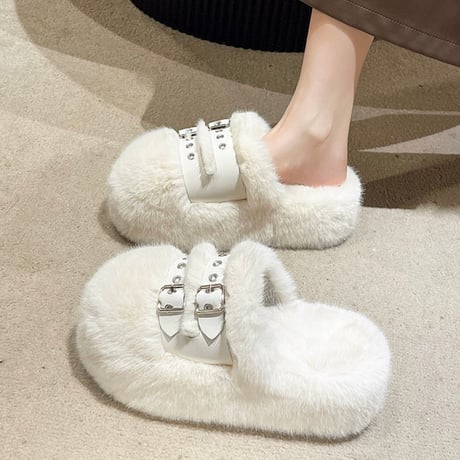 all fur belt shoes 3色