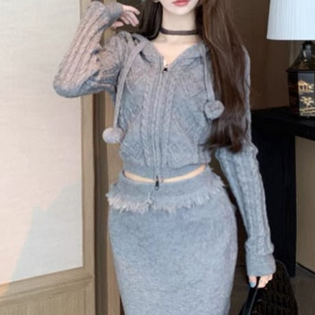 ニットロングスカートセットアップ 2色